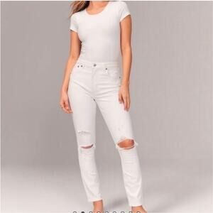 Abercrombie White Distressed The Skinny High Rise Jeans